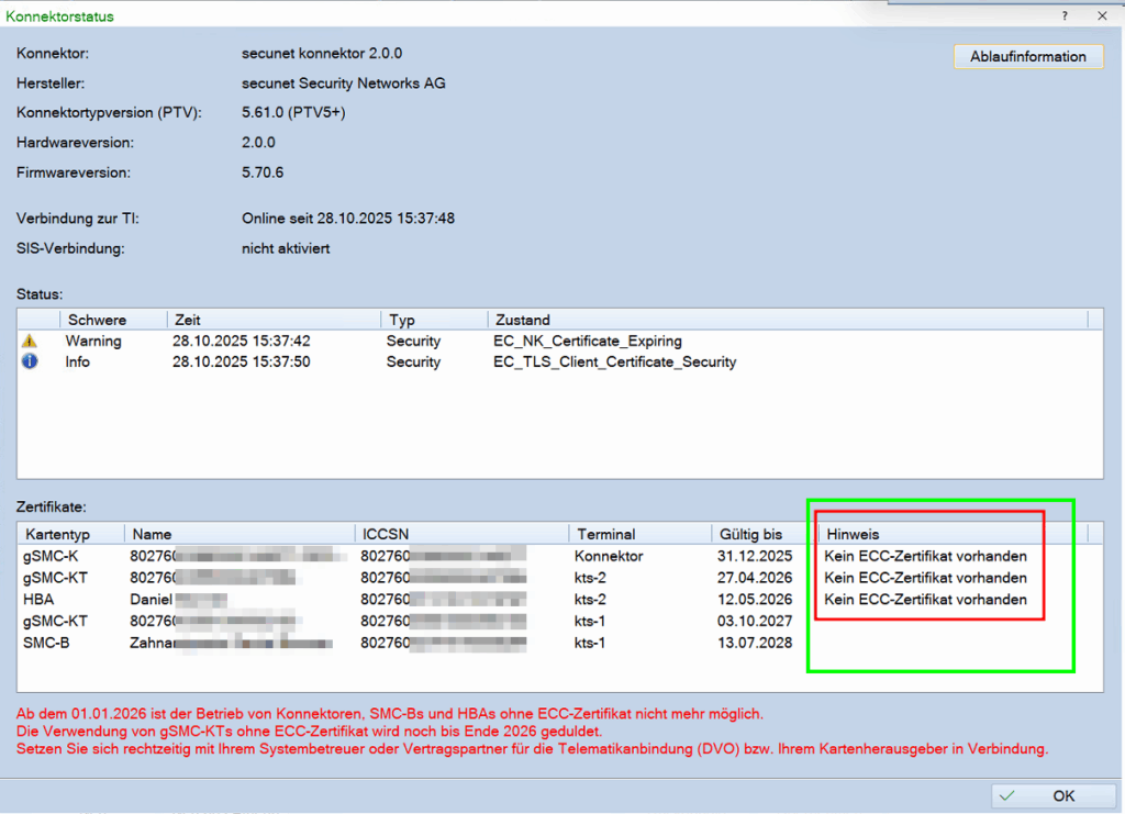 Dampsoft-Konnektorstatus